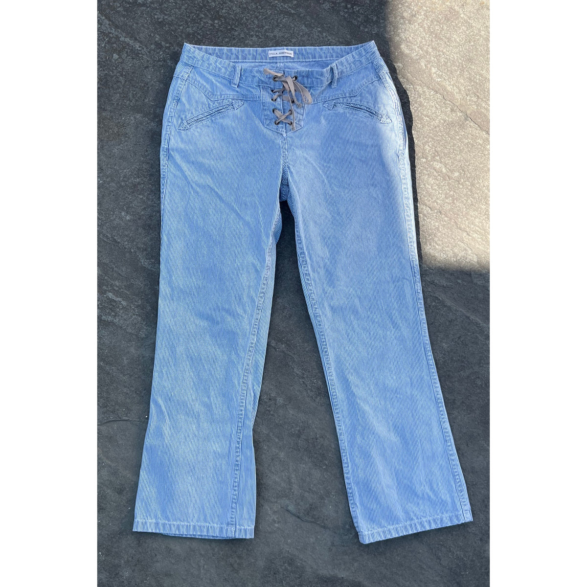 Ulla Johnson Striped Patria Pants Lace Up Back Wide Leg Cropped Blue White 6