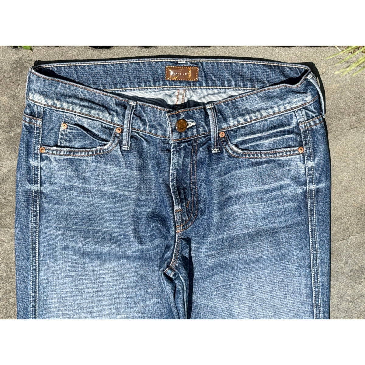 Mother Denim Holy Rascal Still Behind the Hustle Jeans Size 25 Blue Ripped Straight