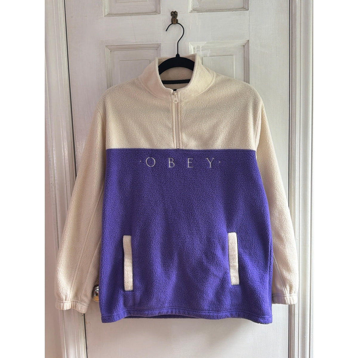 Obey Worldwide Colorblock Quarter-Zip Fleece Pullover, Small 