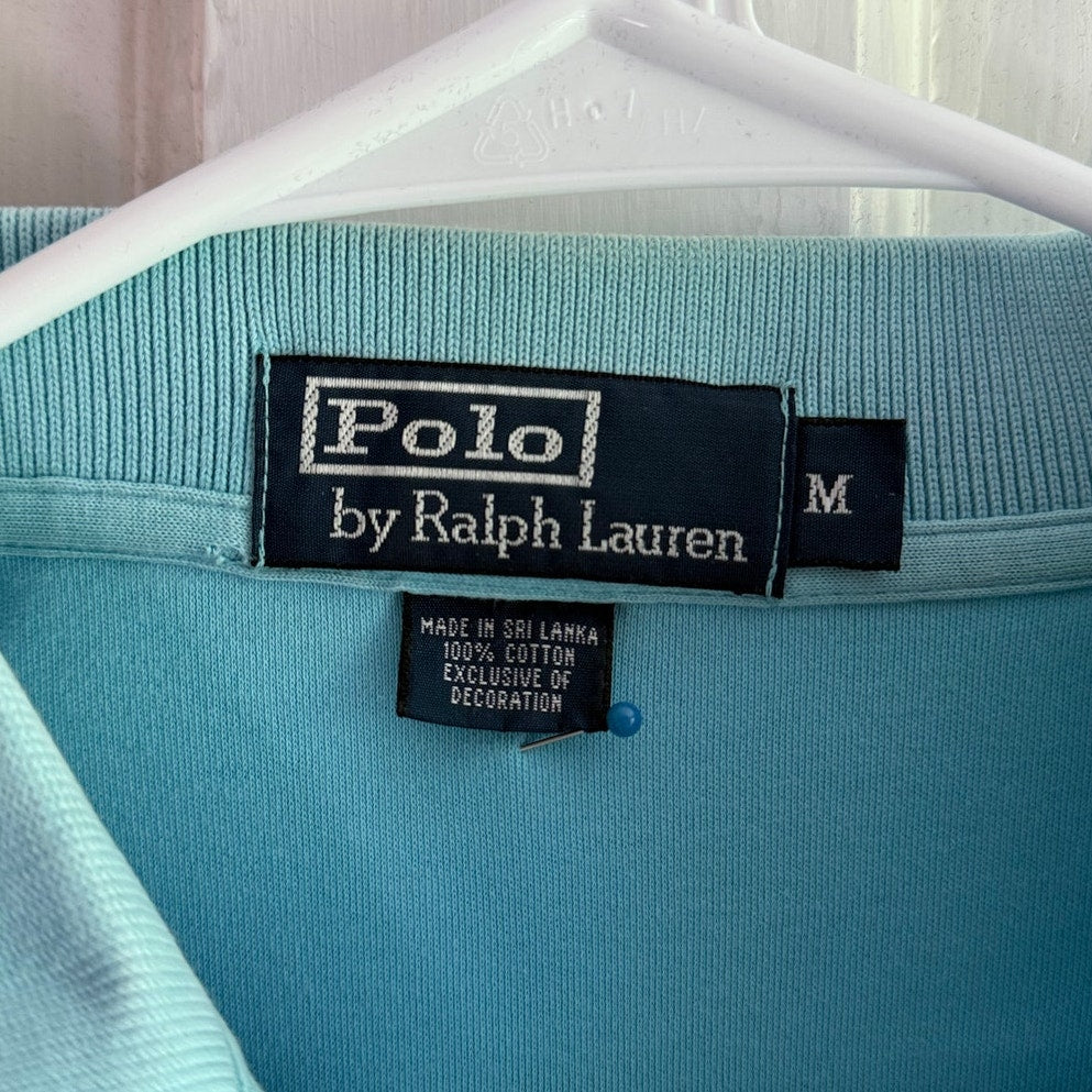 Vintage Polo Ralph Lauren Aqua Blue Polo Shirt Men's Gold Pony Medium