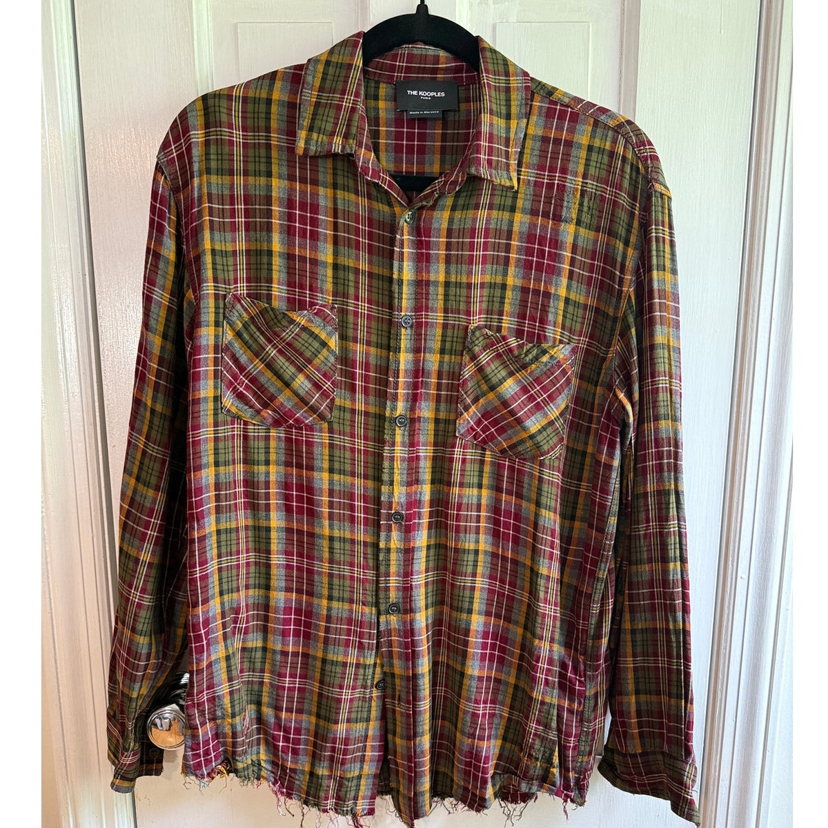 The Kooples Women’s Small Plaid Distressed Flannel Shirt Raw Hem Multi-Color EUC