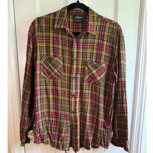 The Kooples Women’s Small Plaid Distressed Flannel Shirt Raw Hem Multi-Color EUC