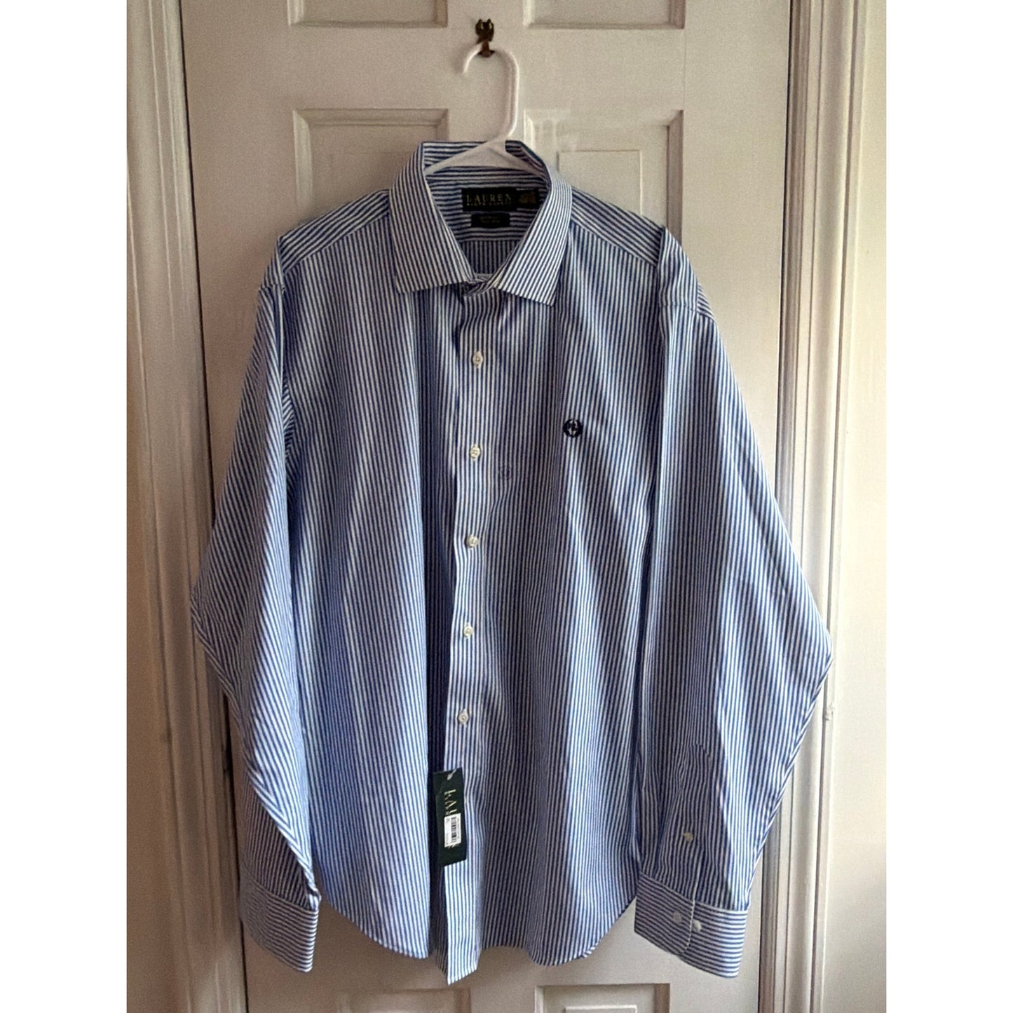 Lauren Ralph Lauren Shirt Mens 17.5 36 37 NWT Blue White Striped Shirt