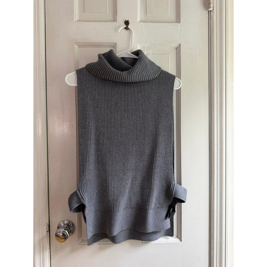 Anthropologie Gray Ribbed Turtleneck Sweater Vest One Size Chunky Knit
