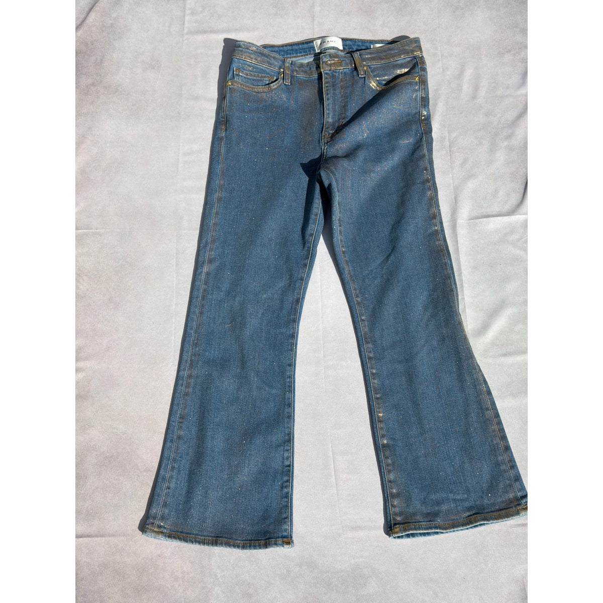 Frame Le Crop Mini Boot Gold Glitter Shimmery Jeans Size 27 EUC