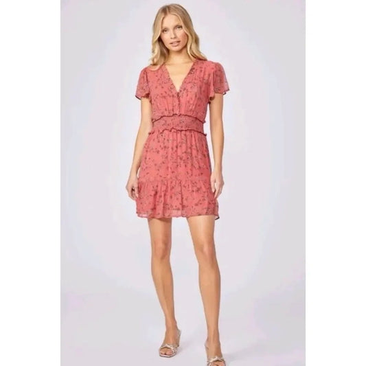 🍎 Paige "Giannina" 100% Silk Floral Boho Mini Dress XS 🍎