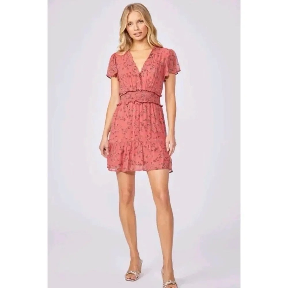 🍎 Paige "Giannina" 100% Silk Floral Boho Mini Dress XS 🍎
