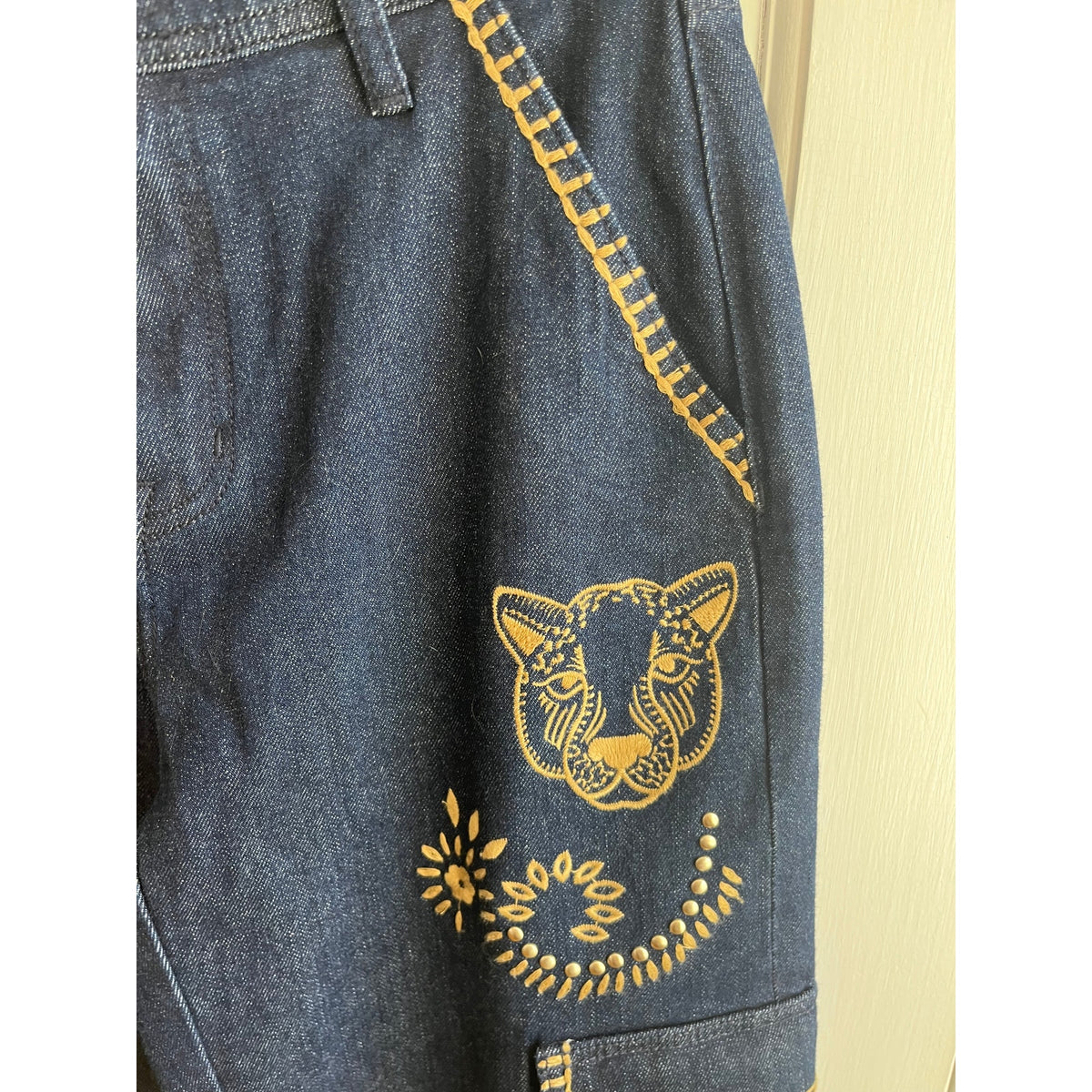 NWT Johnny Was Embroidered Pants Size 25 Boho Floral Artisan Straight Leg Cotton