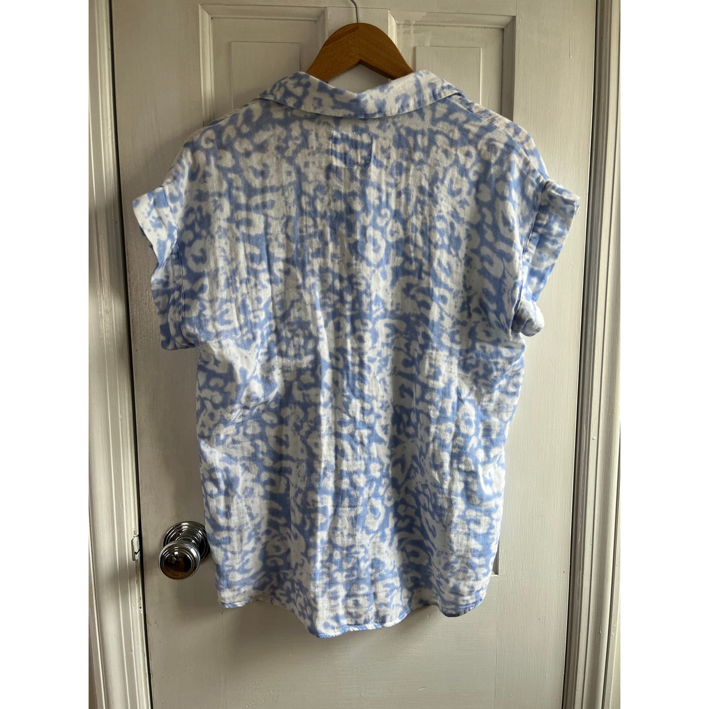 Rails Jamie Blue Diffused Cheetah Organic Cotton Shirt ✨ Short Sleeve Boxy S