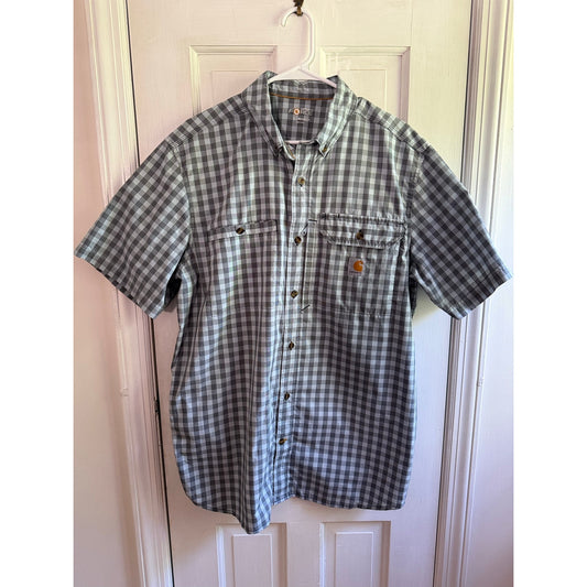 Carhartt Force Plaid Shirt Short Sleeve Mens Large L Button Up Workwear EUC