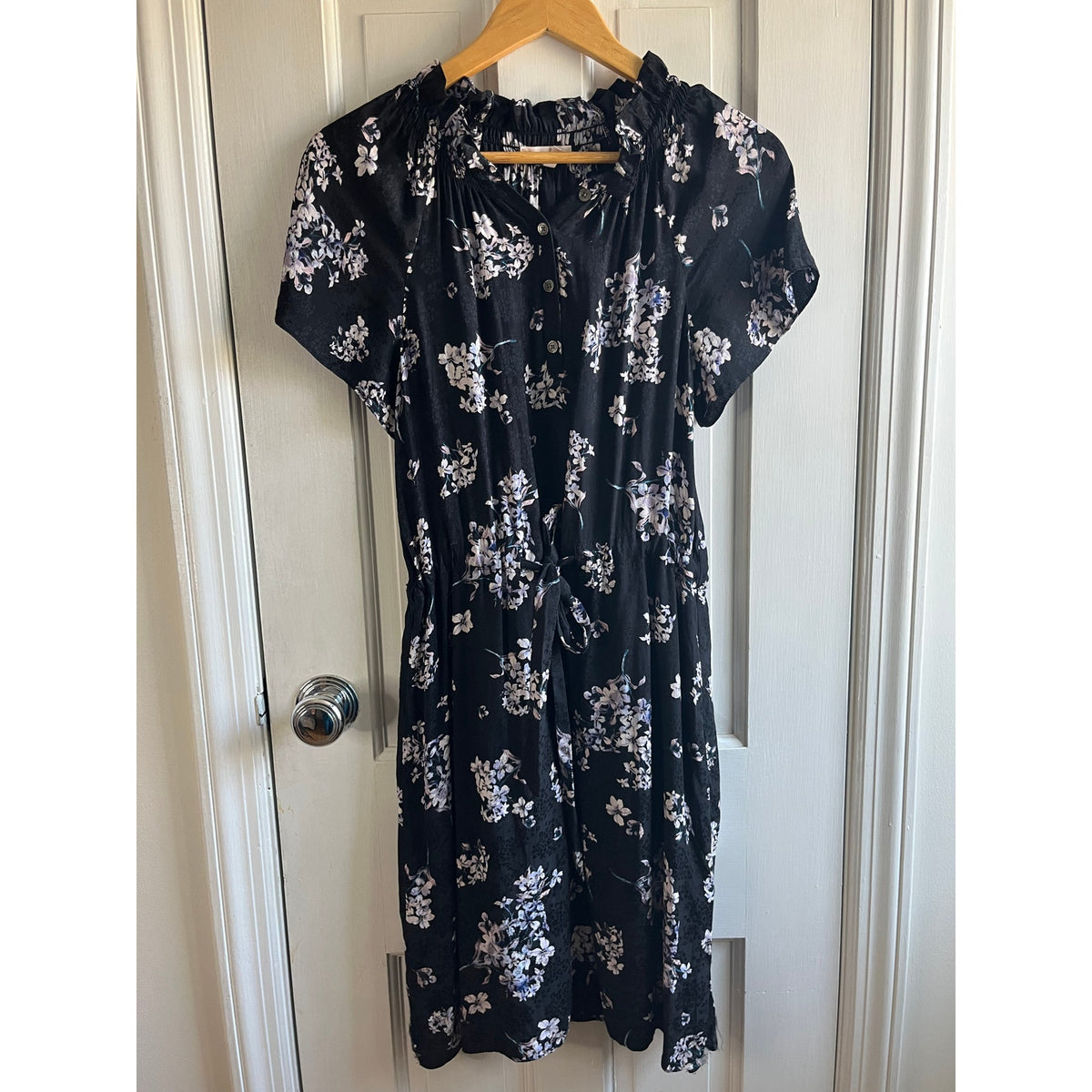 Rebecca Taylor Hydrangea Silk Mini Dress 🌸 Black Floral Ruffle Size 0