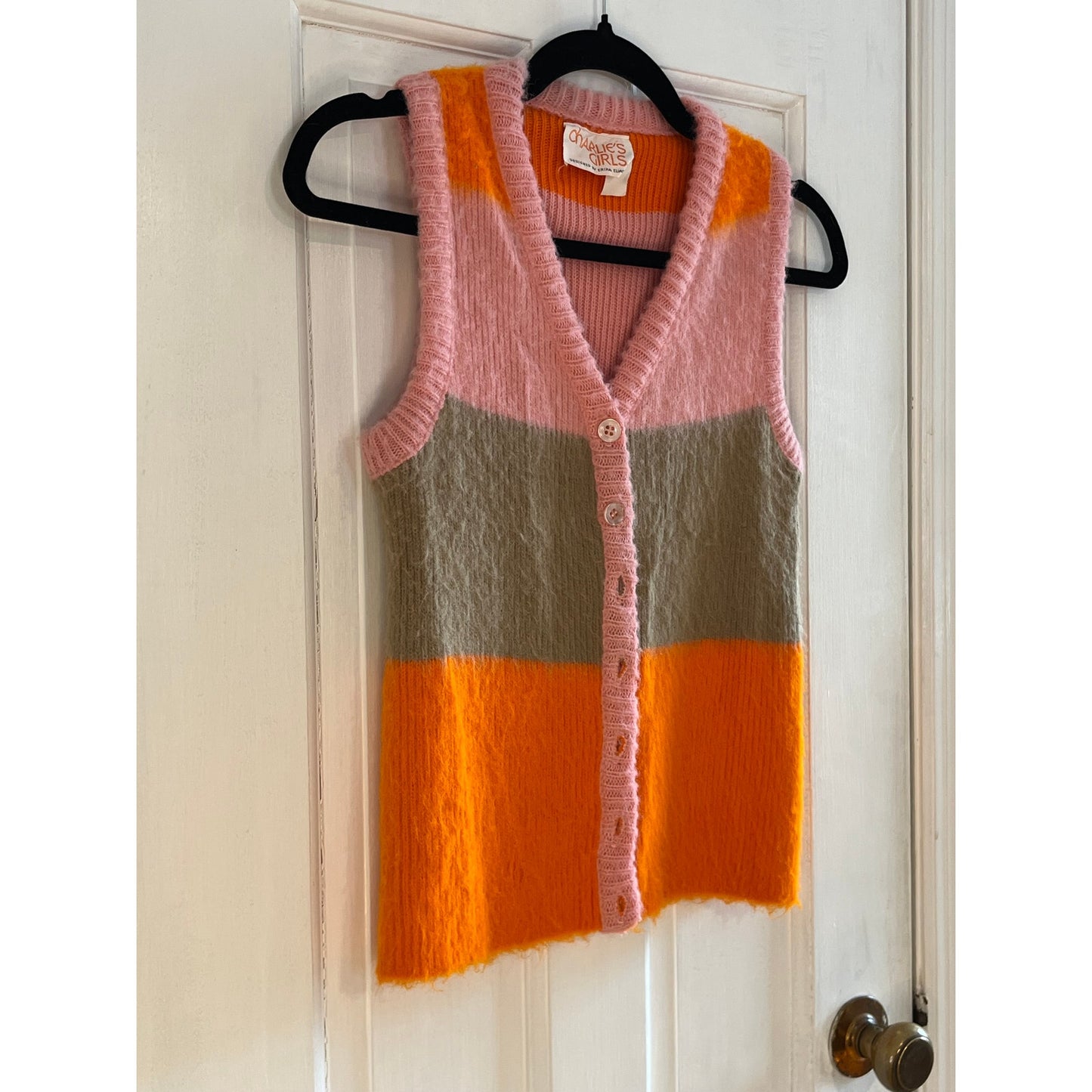 VTG 70s Charlie’s Girls Colorblock Sweater Vest | Mohair Style Retro - Size XS