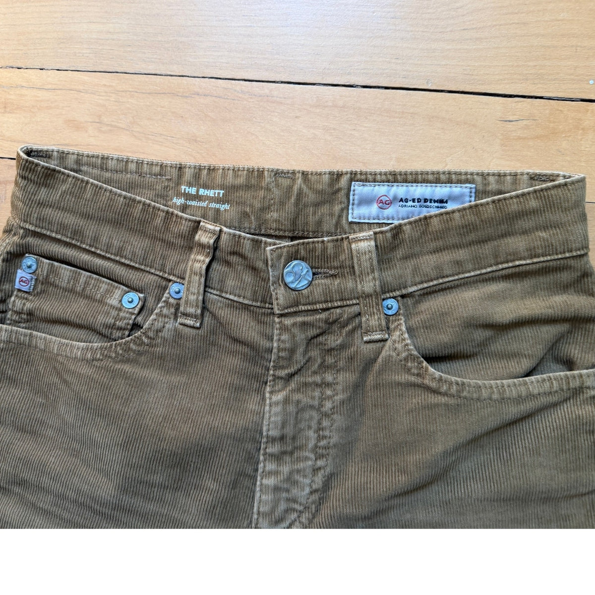 AG Adriano Goldschmied The Rhett Corduroy Pants Size 24 High Waisted Straight Raw Hem