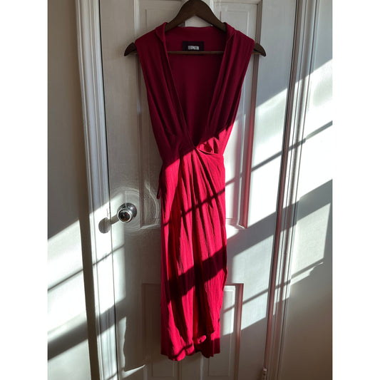 Reformation Red Wrap Midi Dress XS | Sexy Deep V Neck Sleeveless Crepe | US Made