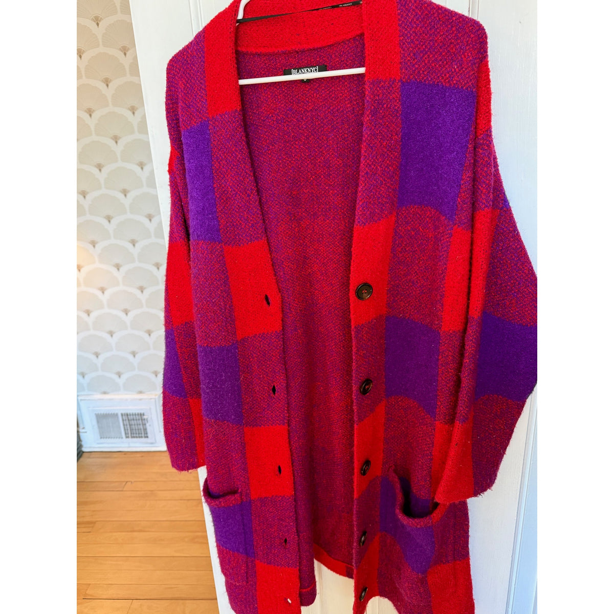 Blank NYC Red & Blue Checkered Cardigan Size Small