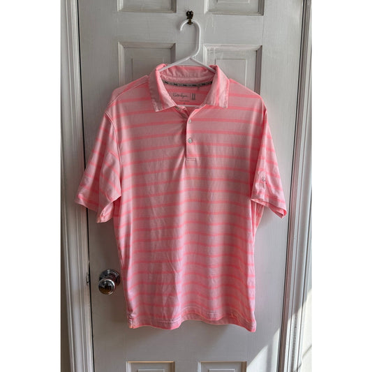Walter Hagen Performance Golf Polo – Peach/Pink Stripe – Size M