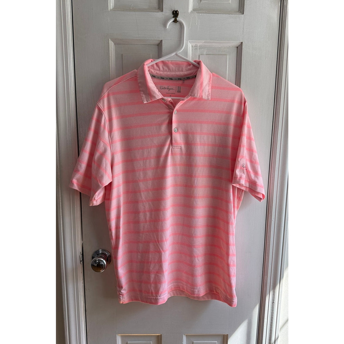 Walter Hagen Performance Golf Polo – Peach/Pink Stripe – Size M