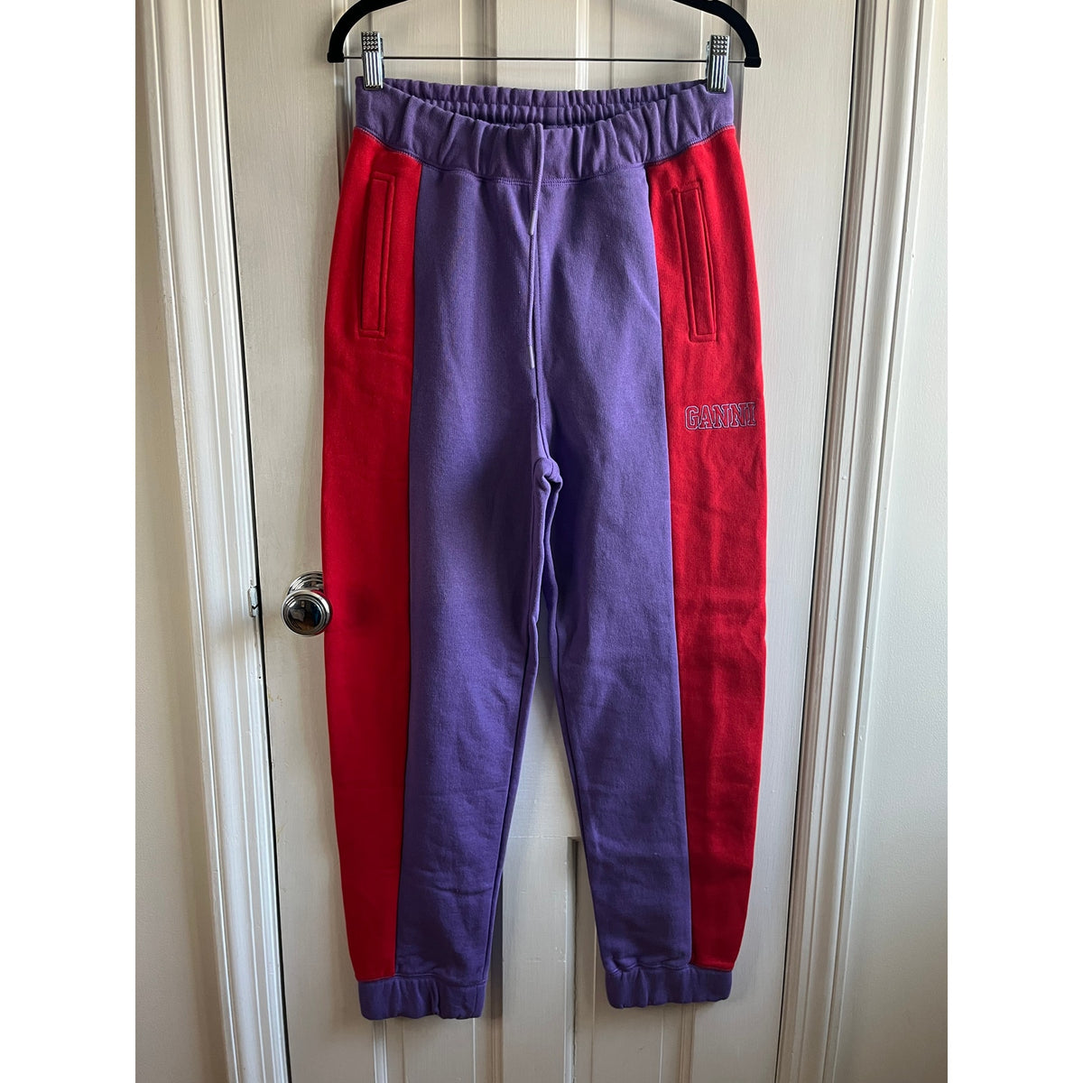 NWT GANNI Software Isoli Sweatpants XS Deep Lavender Red Stripe 💜❤️