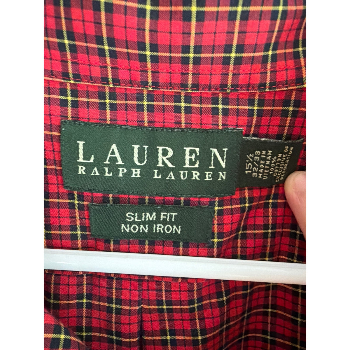Lauren Ralph Lauren Red Green Yellow Plaid Button Up Shirt Slim Fit 15.5 32/33