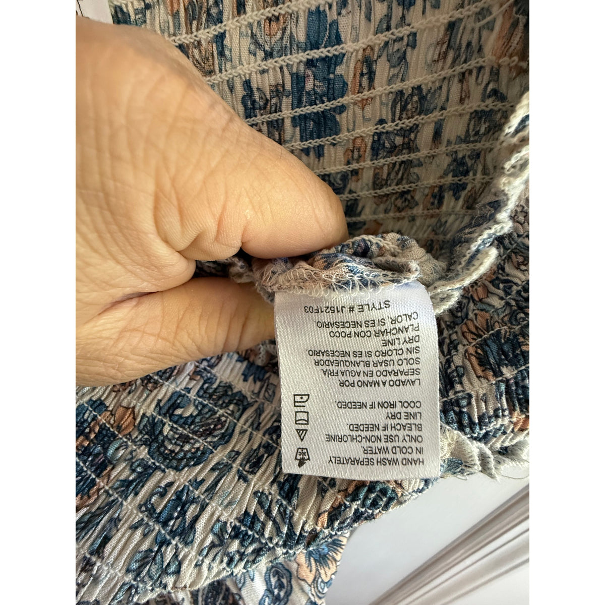 Patrons of Peace Blue Floral Smocked Wide Leg Jumpsuit XS EUC
