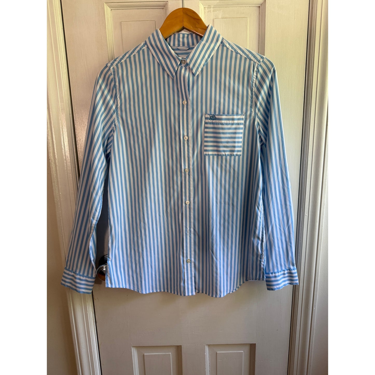 Southern Tide Emery Button Front Shirt Sail Bleu Striped Womens Small 7345 NWT