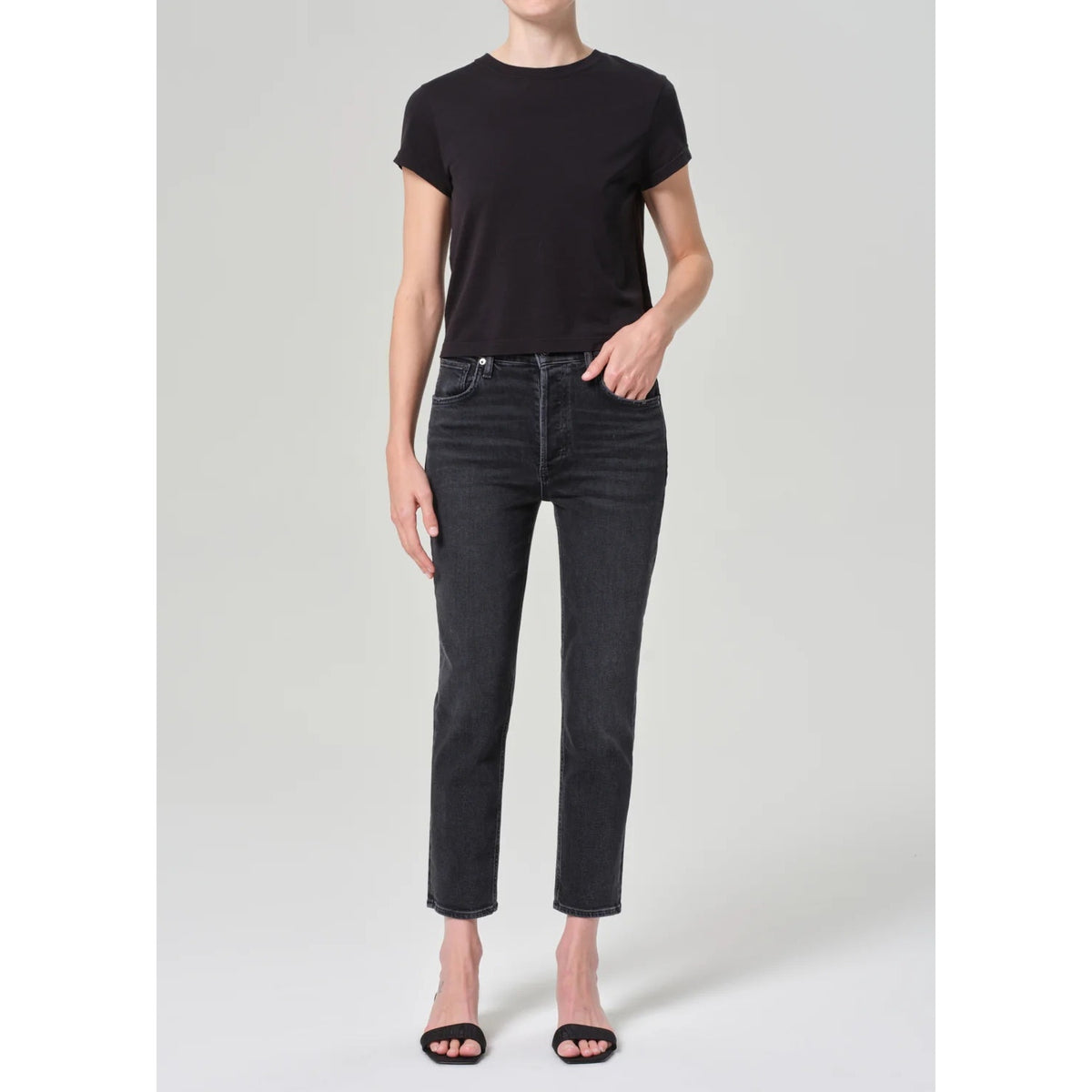 AGOLDE Riley High Rise Straight Crop Black Jeans Size 29 Panoramic