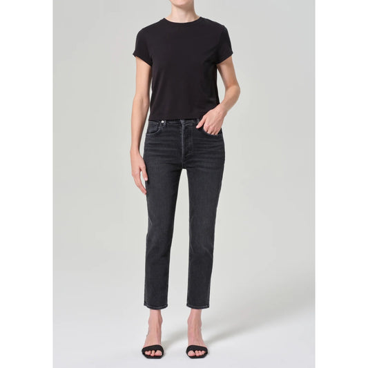 AGOLDE Riley High Rise Straight Crop Black Jeans Size 29 Panoramic
