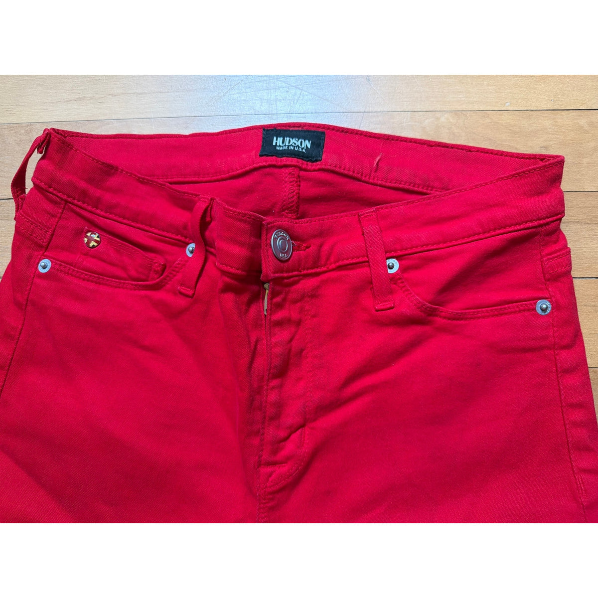 Hudson Nico Super Skinny Mid-Rise Jeans in Red - Size 29