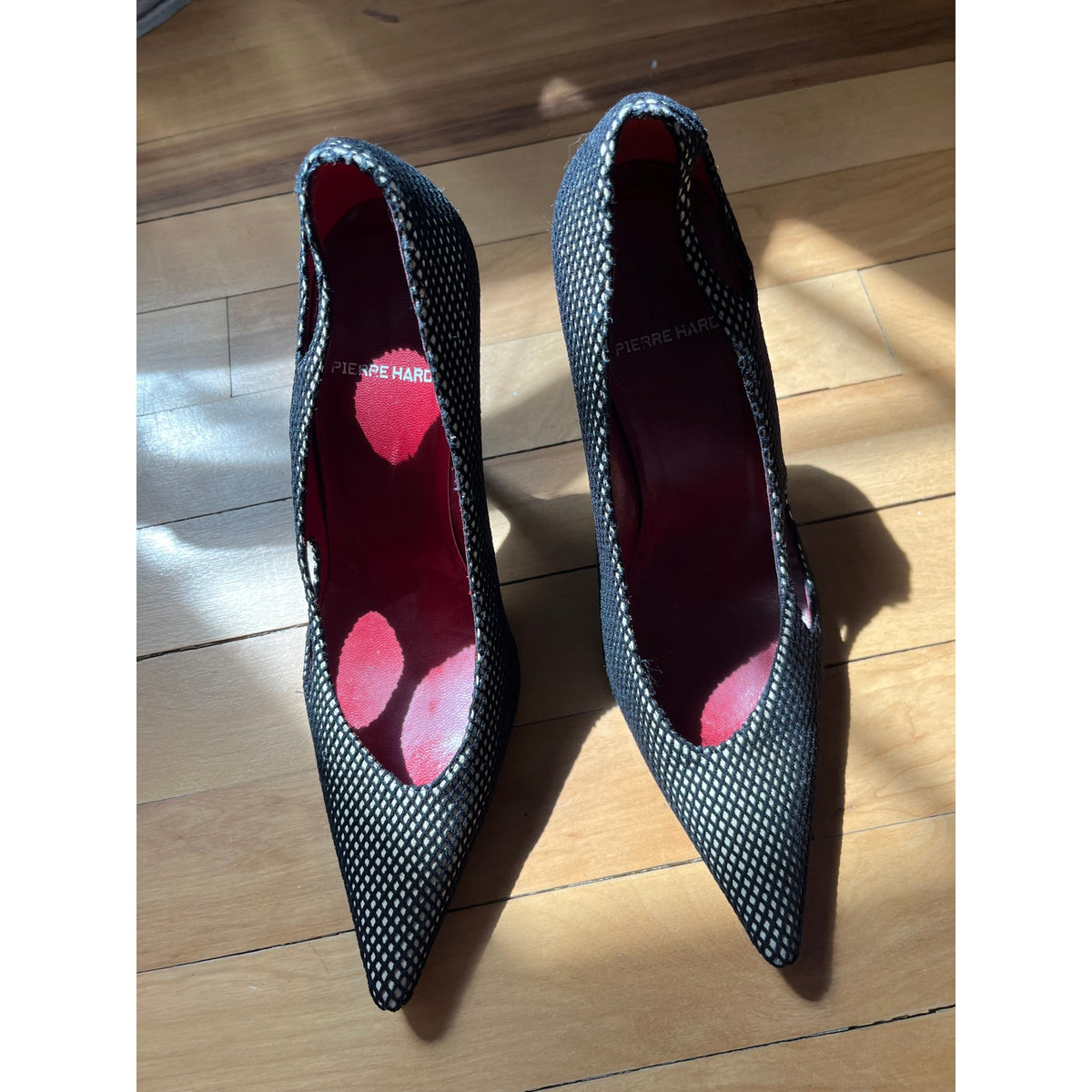 Pierre Hardy Black Suede Mesh Fishnet Heels 37 - Pointed Toe Stiletto Pump