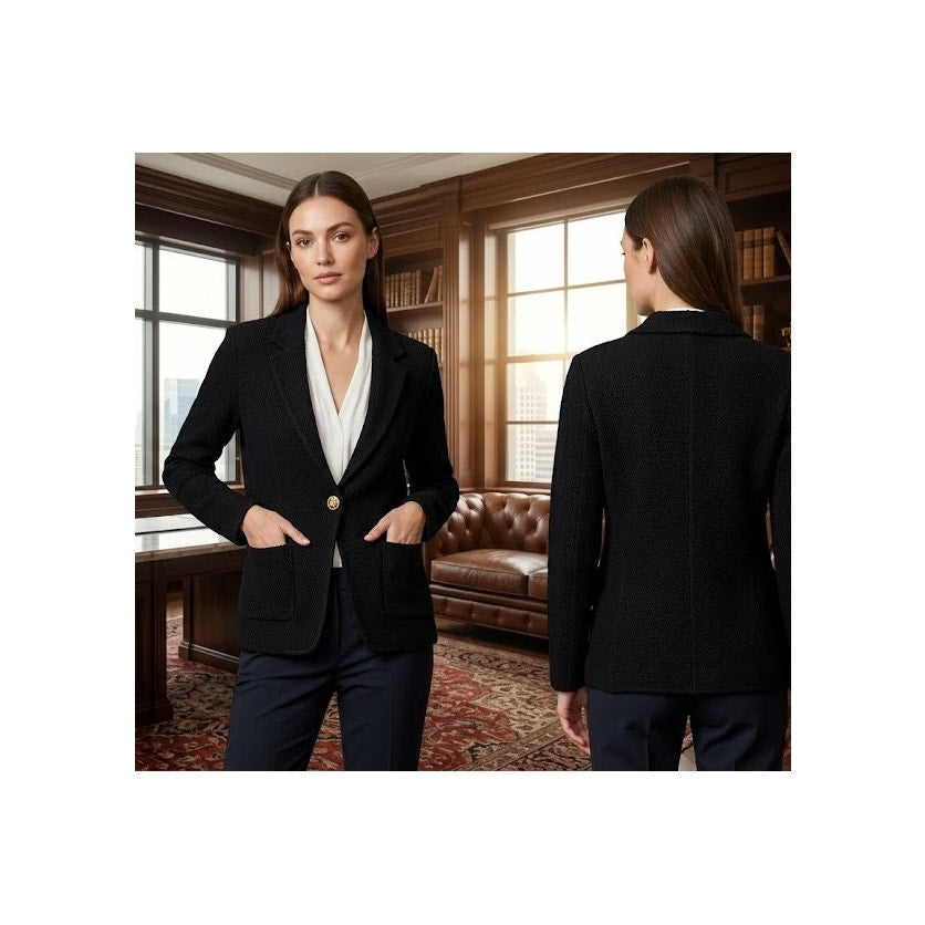 Maeve Anthropologie Black Blazer Jacket Womens Small S Knit Gold Button EUC