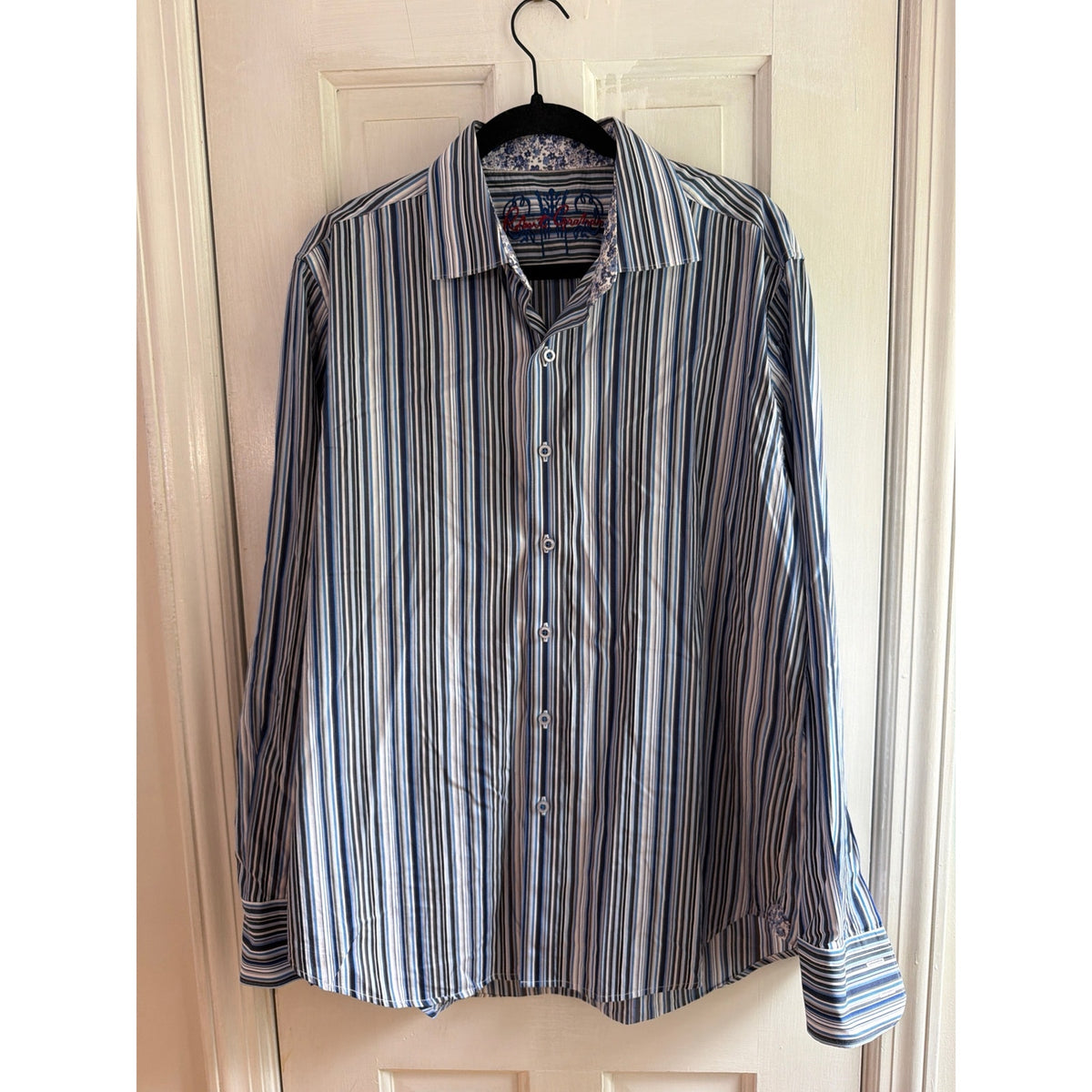 Robert Graham Classic Fit Blue Striped Long Sleeve Button-Down Shirt, Size Large 