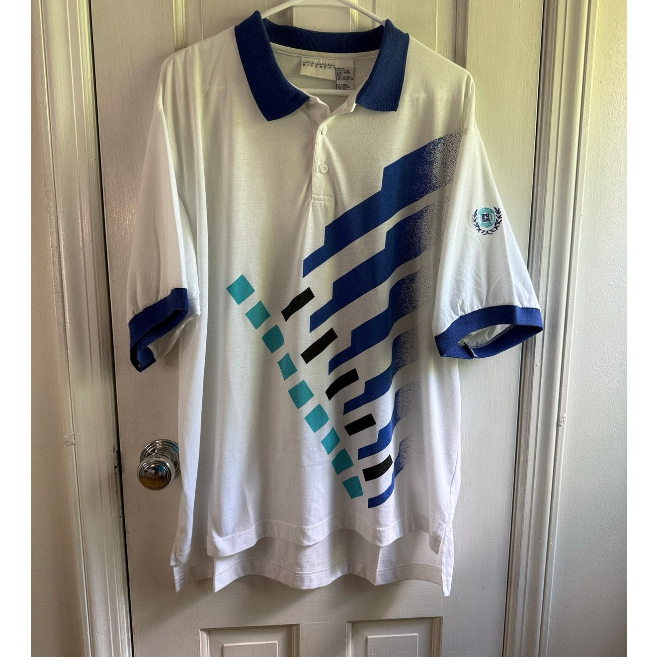 Vintage 80s Givenchy Sport Polo Shirt Embroidered Crest White Mens Large EUC