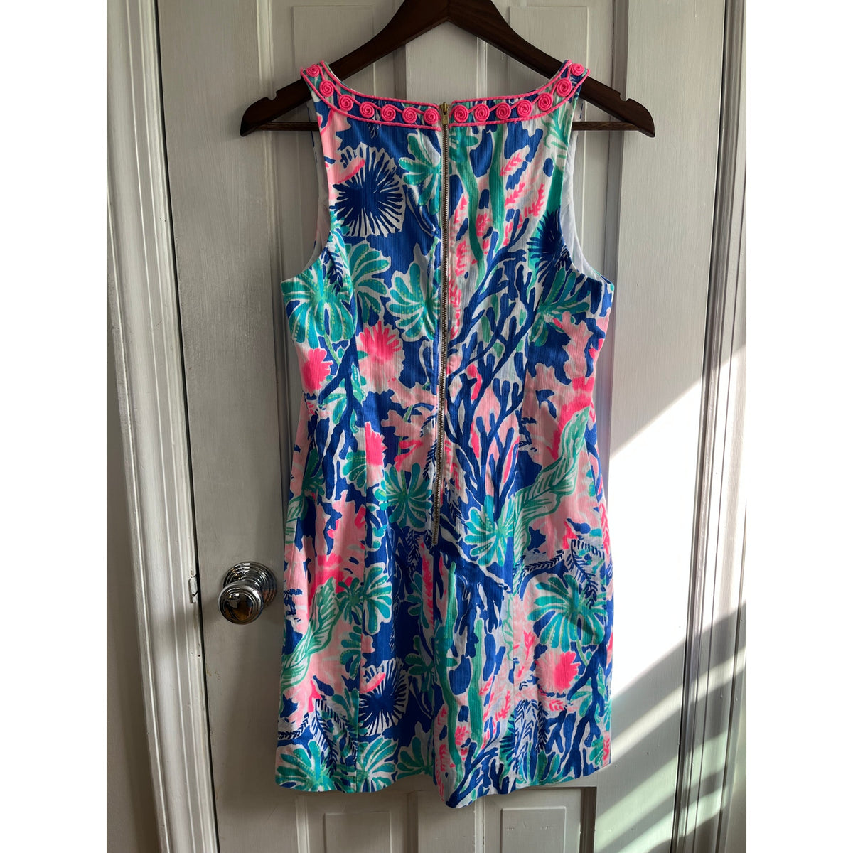 Lilly Pulitzer Gabby Shift Dress Sz 4 - Blue Pink Reef Coral - Palm Beach Preppy