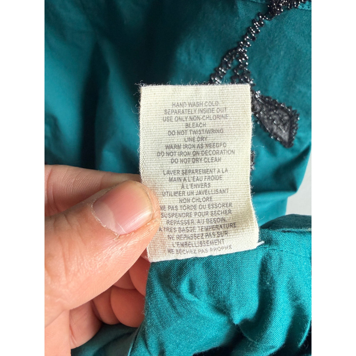 Free People "Ocean" Teal Beaded Mini Dress - Black Floral Embroidery EUC Size 2