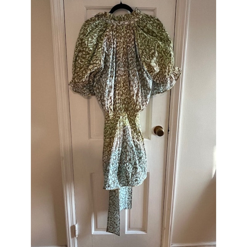 Juliet Dunn, London Dress, Boho  gold ruffle sleeves, Size 1