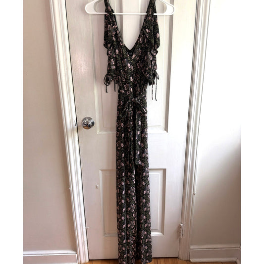 Paige Black Pink Floral Pattern Tie Back Dress Size Large