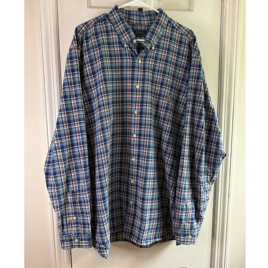 Polo Ralph Lauren Men’s Big & Tall 2XL Red White Blue Plaid Shirt