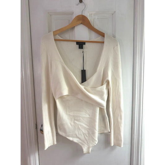 House of Harlow 1960 Ribbed Surplice Knit Bodysuit L NWT