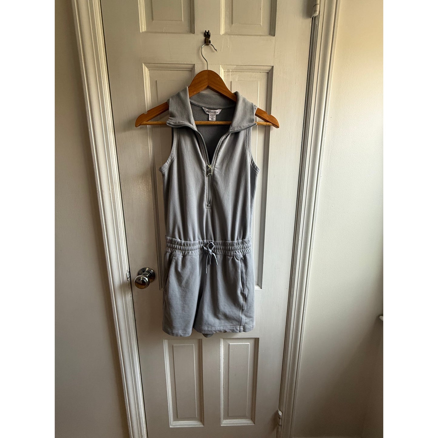 Athleta Retroterry Zip-Front Romper Storm Cloud Grey EUC Size XXS