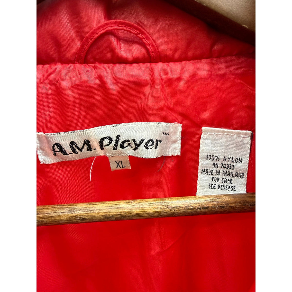 Vintage AM Player Windbreaker Jacket Mens Red Hooded Zip Up Retro 80s 90s Bomber
