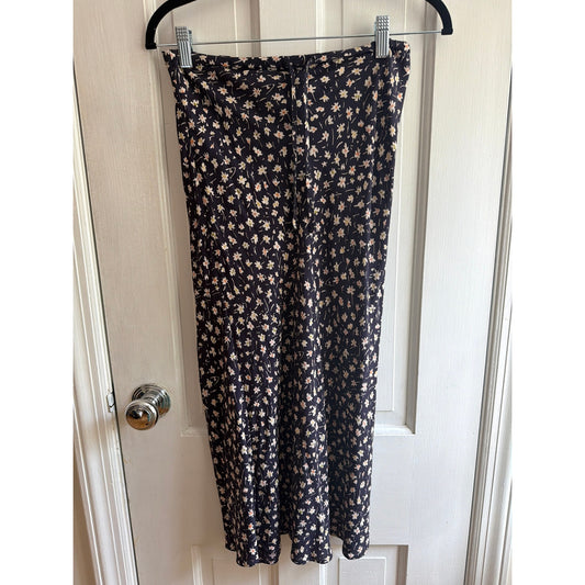 Madewell Skirt Womens 00 Dark Blue White Floral Pattern Flowy Lightweight Midi