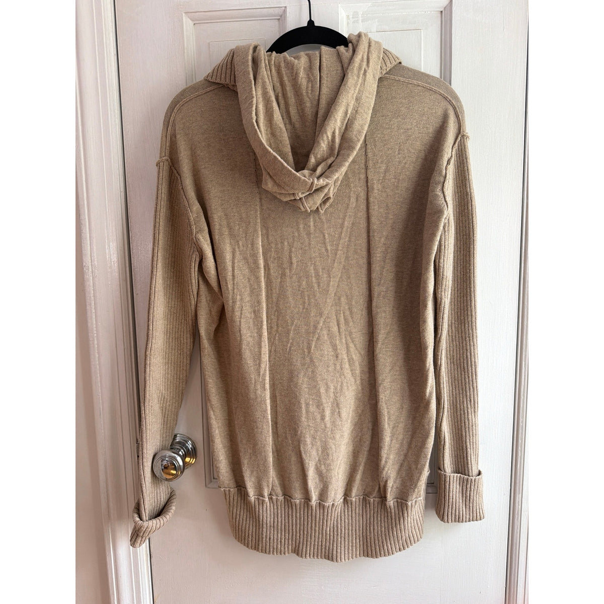 L.A.M.B. Cotton Cashmere Cowl Neck Drawstring Hoodie Sweater Oatmeal Tan P/S