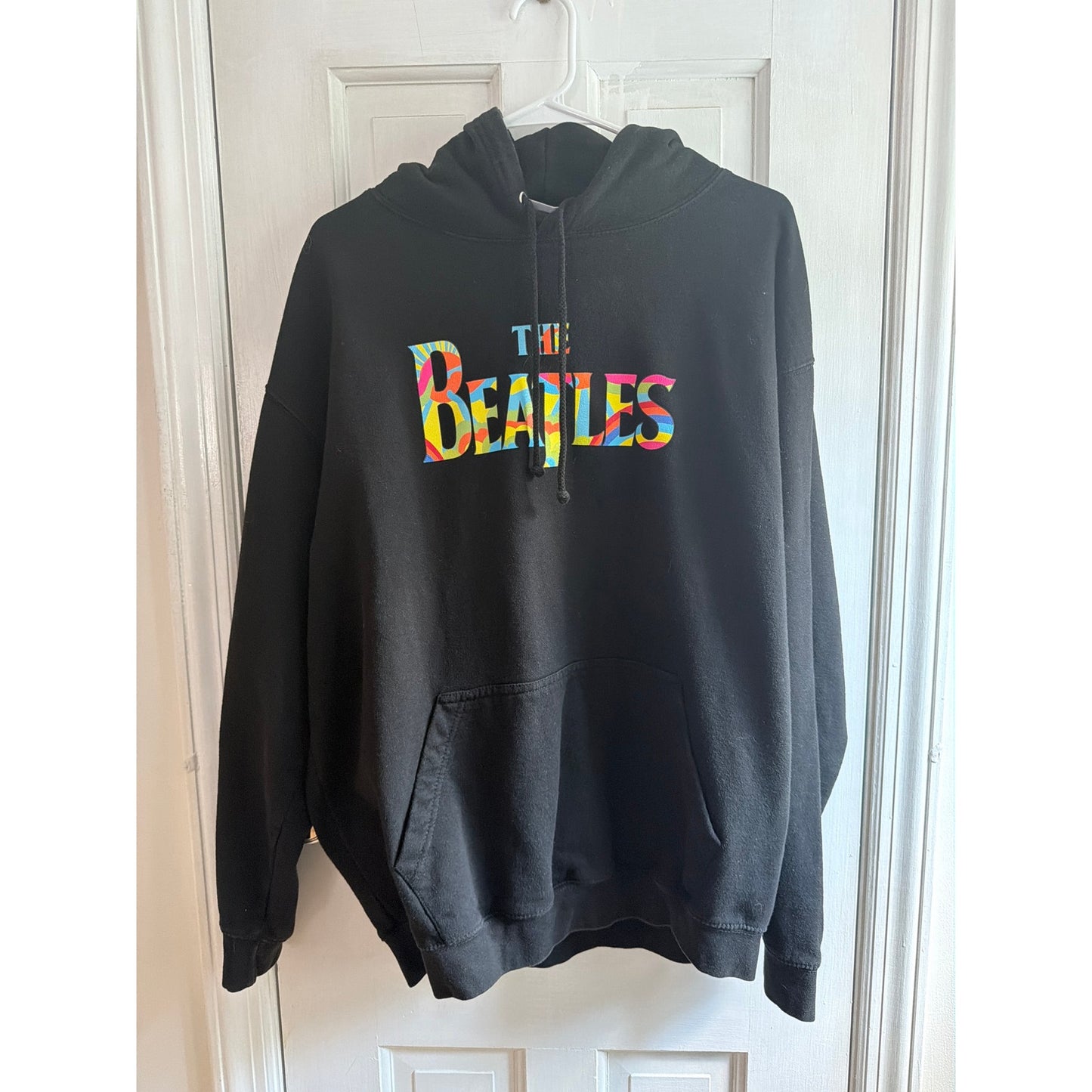 The Beatles Multicolor Logo Black Hoodie Sweatshirt Men's Size M EUC