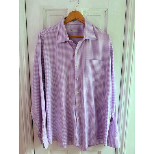 Peter Millar Mens XXL Purple Gingham Silk Cotton Button Down Shirt Long Sleeve 2XL