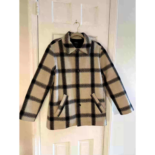 A.P.C. Black & White Men's Houndstooth Wool Coat Medium