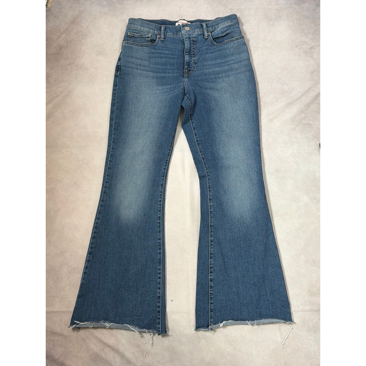 Lucky Brand High Rise Bridgette Crop Flare Jeans Size 12 / 31 Medium Wash Raw Hem
