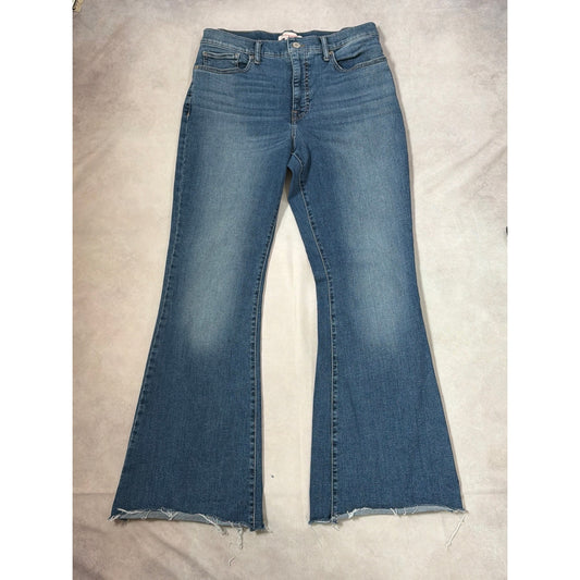 Lucky Brand High Rise Bridgette Crop Flare Jeans Size 12 / 31 Medium Wash Raw Hem