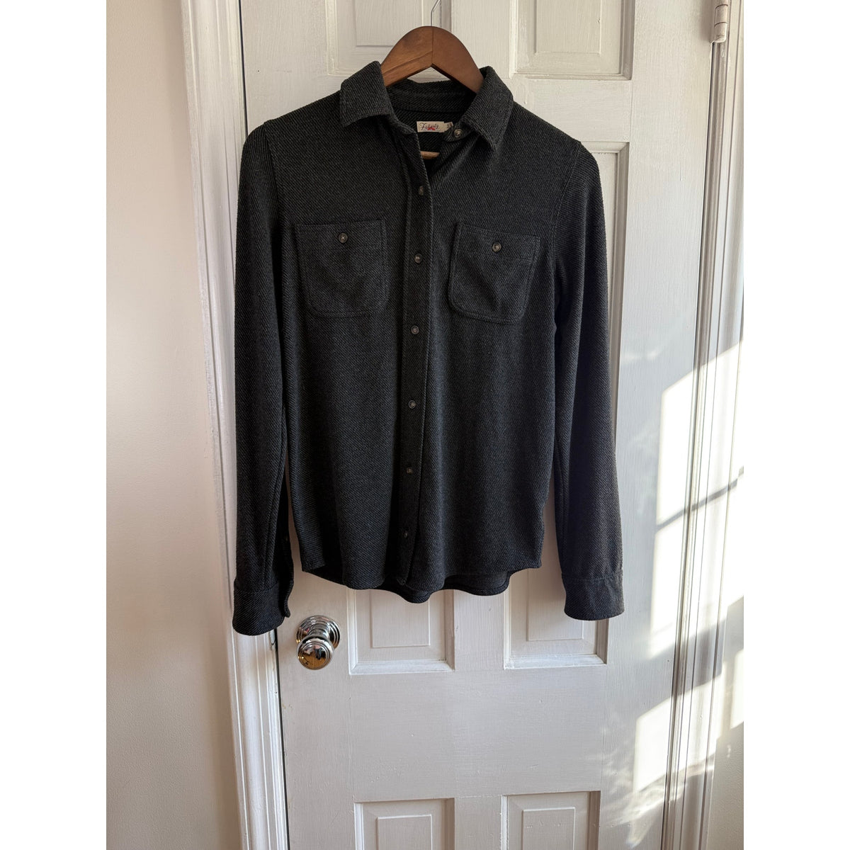 Faherty Men's Legen Sweater Shirt Heathered Black Twill Size XS