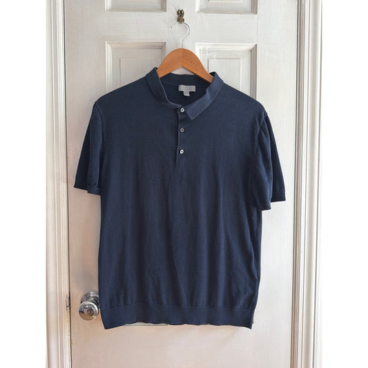 COS Fine Knit Short Sleeve Polo Shirt Dark Navy Blue Medium