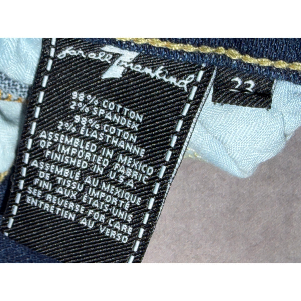 7 For All Mankind High Rise Straight Crop Jeans Size 23 Raw Hem Frayed Indigo Blue